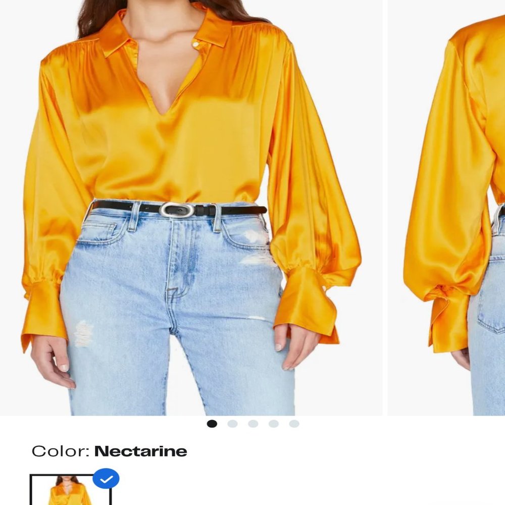 NWT Frame Keyhole Balloon Sleeve Silk Popover Blouse (Small) - Orange